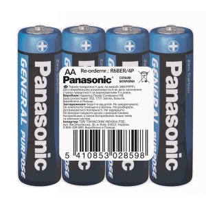 Батарейка Panasonic GENERAL PURPOSE вугільно-цинкова AA(R6) плівка, 4 шт., R6BER/4P UA